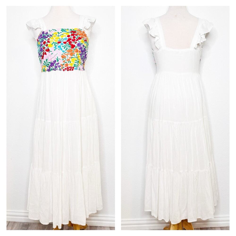 J.Marie Women Dress Size M White Linen Blend Embroidered Sleeveless Summer Beach